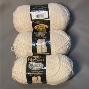 Lion Brand Wool-Ease Yarn in Cream. 3 Skeins.